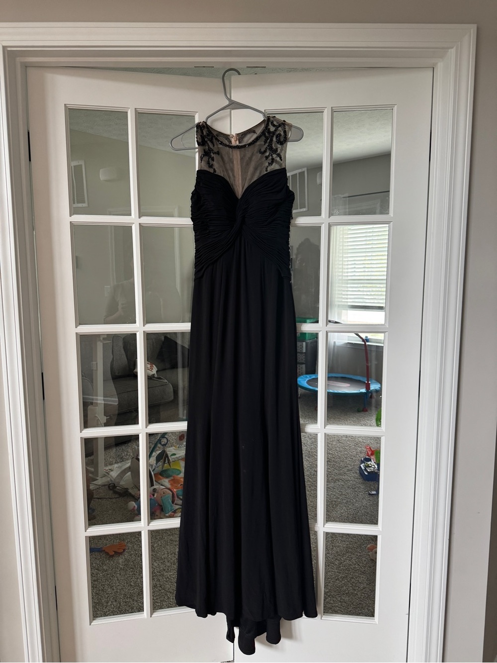 Black Embroidered Illusion Yoke Maxi Dress